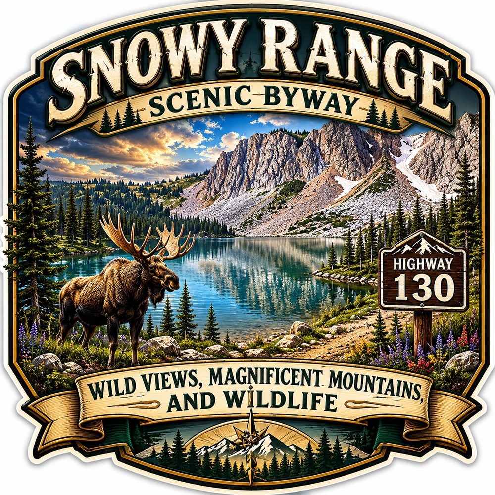 Snowy Range Scenic Byway Sticker 3" Multi-color Highway 130 Moose Wyoming